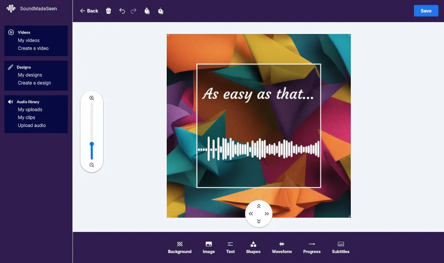 An image of the soundmadeseen design editor